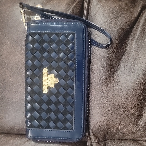 Designer style Fashion wallet woven clutch wristlet navy gold - Picture 1 of 4